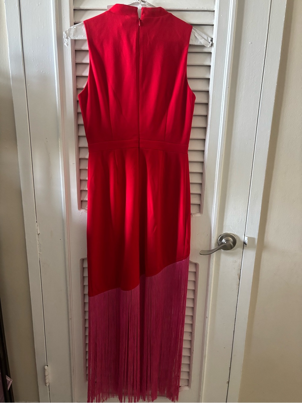 Sugarlips Red Sleeveless Maxi Dress with Pink Fringe Hem - Picture 2 of 4